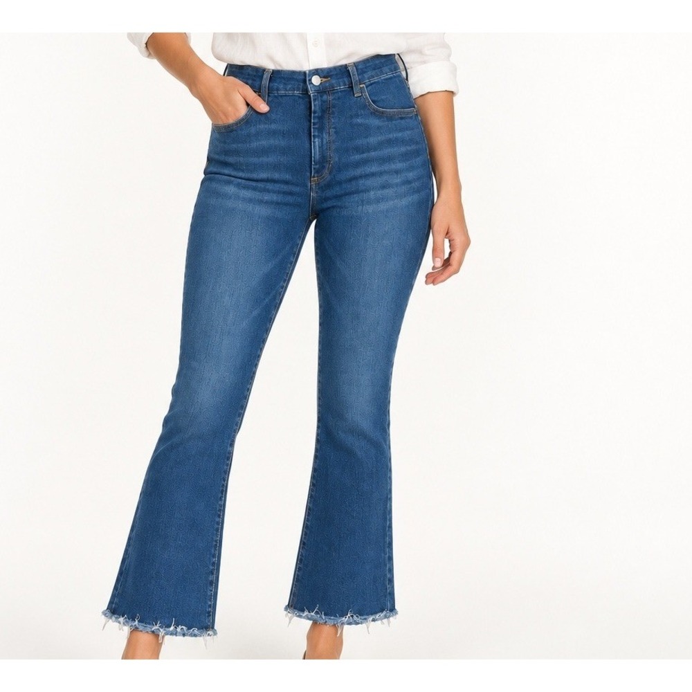 Frank & Eileen Killian Jeans 29 Cropped Flare Dark Wash Raw Hem Stretch USA
